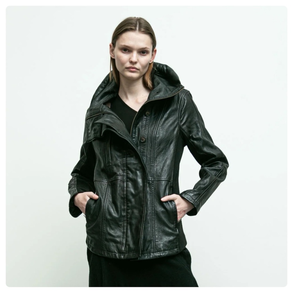 Nicholas K Brock Jacket Sheep Leather Exaggerated Collar Lined Womens Sz Medium